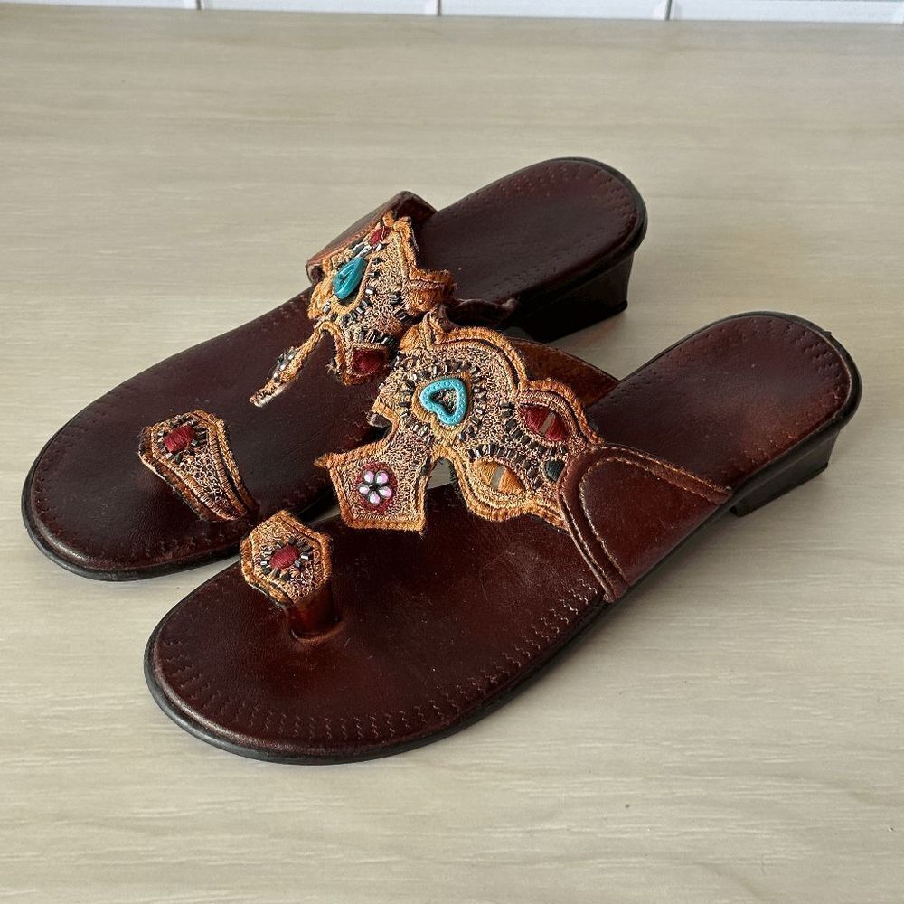 Embroidered Vintage Embellished Toe-Ring Sandals Size 7/7.5 - Picture 11 of 13